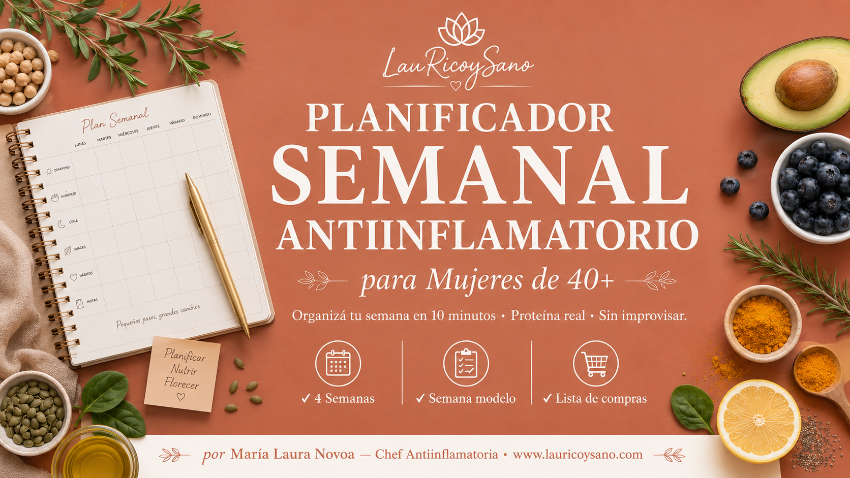 Planificador Semanal Antiinflamatorio para Mujeres de 40+